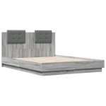 vidaXL Cadru de pat cu tăblie, gri sonoma, 135x190 cm, lemn prelucrat vidaXL Cadru de pat cu tăblie, gri sonoma, 135x190 cm, lemn prelucrat