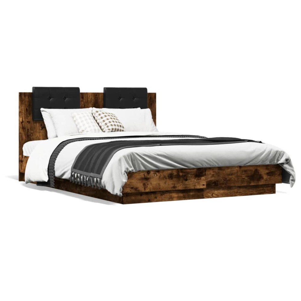 vidaXL Cadru de pat cu tăblie stejar fumuriu 120x190 cm lemn prelucrat