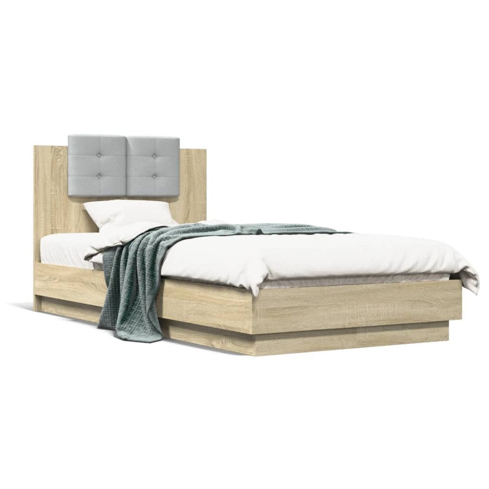 vidaXL Cadru de pat cu tăblie stejar sonoma 90x190 cm lemn prelucrat
