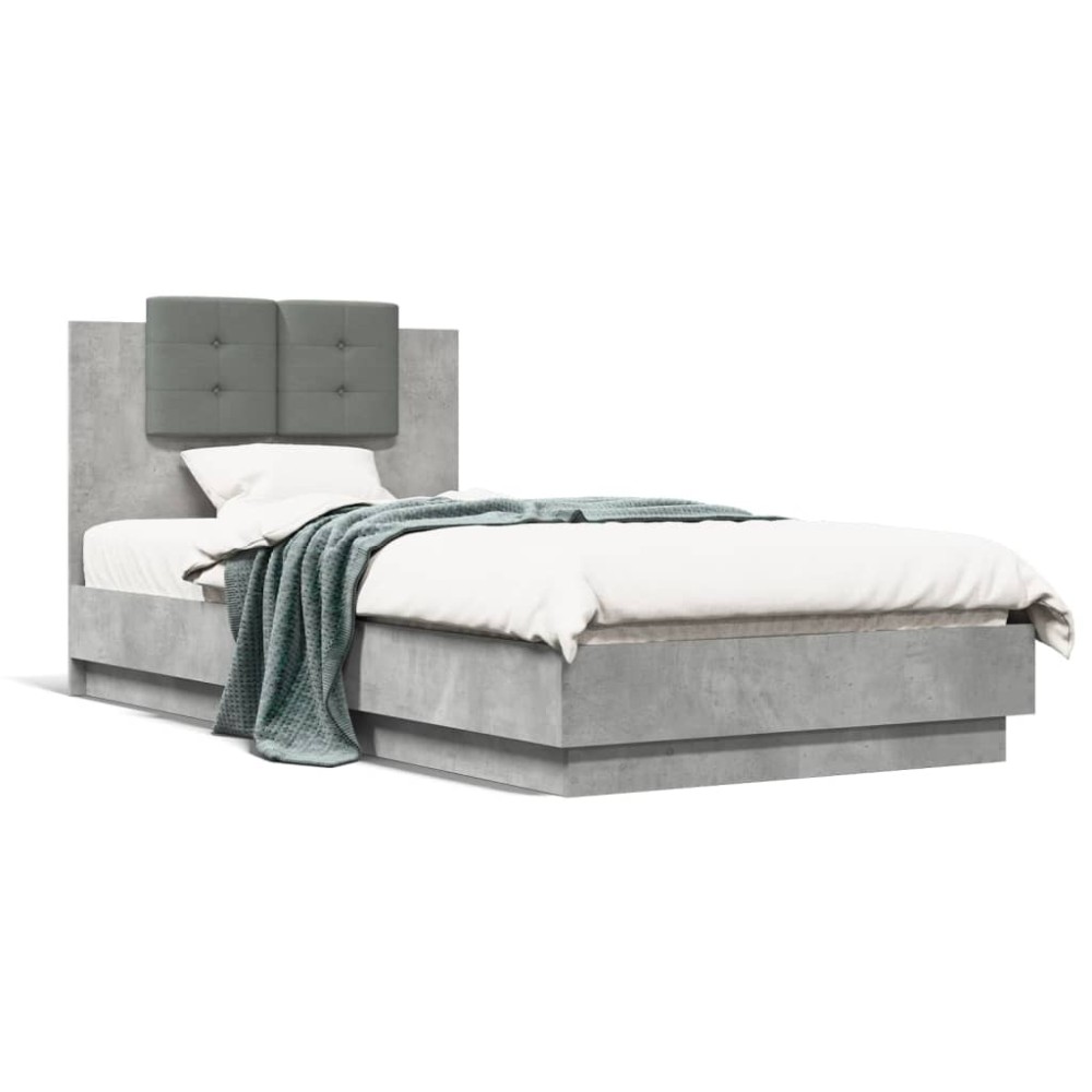 vidaXL Cadru de pat cu tăblie, gri beton, 90x190 cm, lemn prelucrat