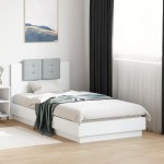 vidaXL Cadru de pat cu tăblie, alb, 75x190 cm, lemn prelucrat vidaXL Cadru de pat cu tăblie, alb, 75x190 cm, lemn prelucrat