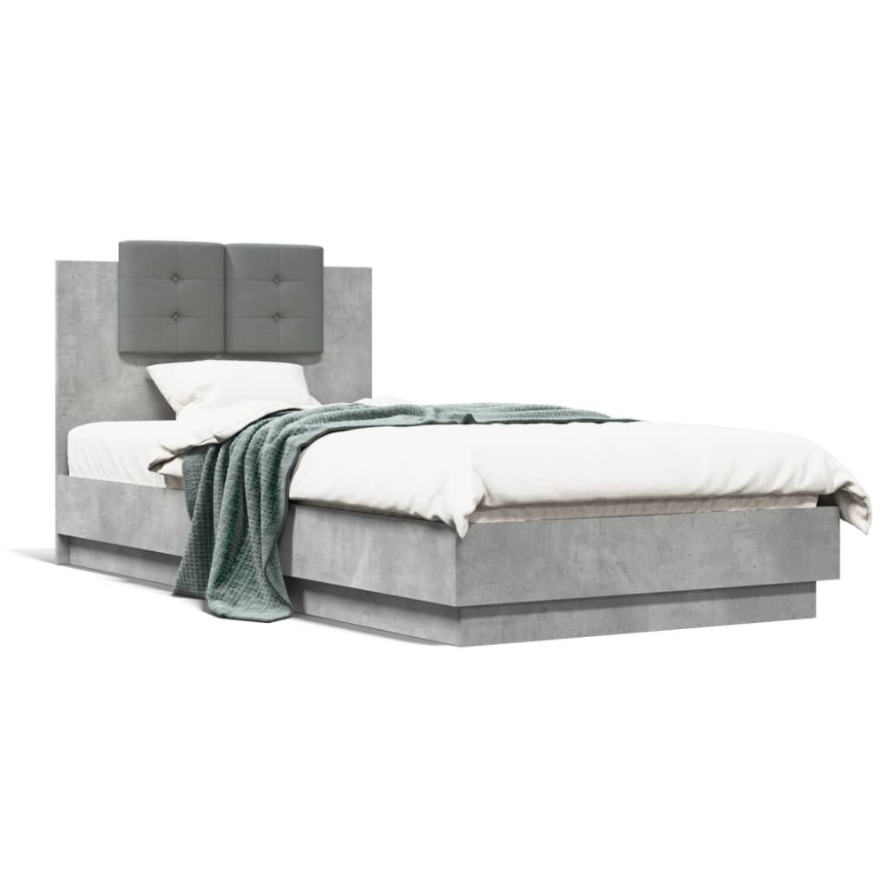 vidaXL Cadru de pat cu tăblie, gri beton, 75x190 cm, lemn prelucrat