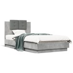 vidaXL Cadru de pat cu tăblie, gri beton, 75x190 cm, lemn prelucrat vidaXL Cadru de pat cu tăblie, gri beton, 75x190 cm, lemn prelucrat