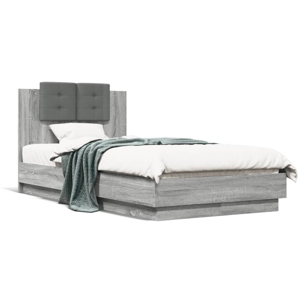vidaXL Cadru de pat cu tăblie gri sonoma 75x190 cm lemn prelucrat