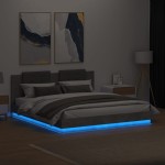 vidaXL Cadru de pat cu tăblie și lumini LED, gri beton, 200x200 cm