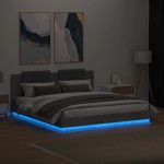 vidaXL Cadru de pat cu tăblie și lumini LED, gri beton, 180x200 cm