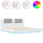 vidaXL Cadru de pat cu tăblie și lumini LED, alb, 160x200 cm vidaXL Cadru de pat cu tăblie și lumini LED, alb, 160x200 cm
