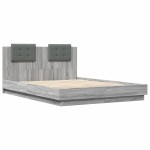 vidaXL Cadru de pat cu tăblie și lumini LED, gri sonoma, 150x200 cm