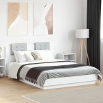 vidaXL Cadru de pat cu tăblie și lumini LED, alb, 140x200 cm vidaXL Cadru de pat cu tăblie și lumini LED, alb, 140x200 cm