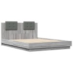 vidaXL Cadru de pat cu tăblie și lumini LED, gri sonoma, 120x200 cm