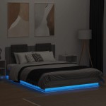 vidaXL Cadru de pat cu tăblie și lumini LED, gri sonoma, 120x200 cm