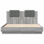 vidaXL Cadru de pat cu tăblie și lumini LED, gri sonoma, 120x200 cm