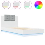 vidaXL Cadru de pat cu tăblie și lumini LED, alb, 100x200 cm