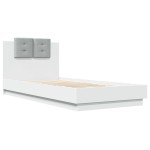 vidaXL Cadru de pat cu tăblie și lumini LED, alb, 100x200 cm