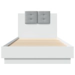 vidaXL Cadru de pat cu tăblie și lumini LED, alb, 100x200 cm