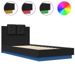 vidaXL Cadru de pat cu tăblie și lumini LED, negru, 100x200 cm vidaXL Cadru de pat cu tăblie și lumini LED, negru, 100x200 cm