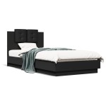 vidaXL Cadru de pat cu tăblie și lumini LED, negru, 100x200 cm vidaXL Cadru de pat cu tăblie și lumini LED, negru, 100x200 cm