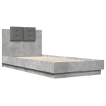 vidaXL Cadru de pat cu tăblie și lumini LED, gri beton, 100x200 cm
