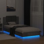 vidaXL Cadru de pat cu tăblie și lumini LED, gri beton, 100x200 cm