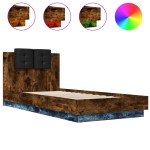 vidaXL Cadru de pat cu tăblie și LED, stejar fumuriu, 100x200 cm vidaXL Cadru de pat cu tăblie și LED, stejar fumuriu, 100x200 cm