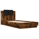 vidaXL Cadru de pat cu tăblie și LED, stejar fumuriu, 100x200 cm vidaXL Cadru de pat cu tăblie și LED, stejar fumuriu, 100x200 cm
