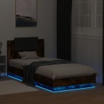 vidaXL Cadru de pat cu tăblie și LED, stejar fumuriu, 100x200 cm vidaXL Cadru de pat cu tăblie și LED, stejar fumuriu, 100x200 cm