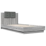 vidaXL Cadru de pat cu tăblie și lumini LED, gri sonoma, 100x200 cm