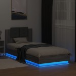 vidaXL Cadru de pat cu tăblie și lumini LED, gri sonoma, 100x200 cm