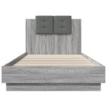 vidaXL Cadru de pat cu tăblie și lumini LED, gri sonoma, 100x200 cm