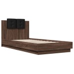 vidaXL Cadru de pat cu tăblie și lumini LED, stejar maro, 100x200 cm