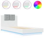 vidaXL Cadru de pat cu tăblie și lumini LED, alb, 90x200 cm vidaXL Cadru de pat cu tăblie și lumini LED, alb, 90x200 cm
