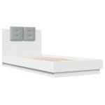 vidaXL Cadru de pat cu tăblie și lumini LED, alb, 90x200 cm vidaXL Cadru de pat cu tăblie și lumini LED, alb, 90x200 cm