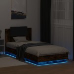 vidaXL Cadru de pat cu tăblie și LED, stejar fumuriu, 90x200 cm vidaXL Cadru de pat cu tăblie și LED, stejar fumuriu, 90x200 cm