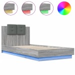 vidaXL Cadru de pat cu tăblie și lumini LED, gri sonoma, 90x200 cm