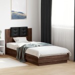 vidaXL Cadru de pat cu tăblie și lumini LED, stejar maro, 90x200 cm vidaXL Cadru de pat cu tăblie și lumini LED, stejar maro, 90x200 cm