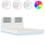 vidaXL Cadru de pat cu tăblie și lumini LED, alb, 140x190 cm