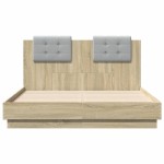 vidaXL Cadru de pat cu tăblie și lumini LED, stejar sonoma, 140x190 cm vidaXL Cadru de pat cu tăblie și lumini LED, stejar sonoma, 140x190 cm