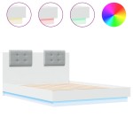 vidaXL Cadru de pat cu tăblie și lumini LED, alb, 135x190 cm vidaXL Cadru de pat cu tăblie și lumini LED, alb, 135x190 cm