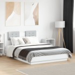vidaXL Cadru de pat cu tăblie și lumini LED, alb, 135x190 cm vidaXL Cadru de pat cu tăblie și lumini LED, alb, 135x190 cm