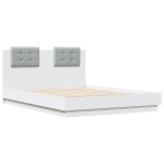 vidaXL Cadru de pat cu tăblie și lumini LED, alb, 135x190 cm vidaXL Cadru de pat cu tăblie și lumini LED, alb, 135x190 cm