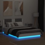 vidaXL Cadru de pat cu tăblie și lumini LED, alb, 135x190 cm vidaXL Cadru de pat cu tăblie și lumini LED, alb, 135x190 cm
