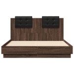 vidaXL Cadru de pat cu tăblie și lumini LED, stejar maro, 135x190 cm