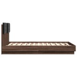 vidaXL Cadru de pat cu tăblie și lumini LED, stejar maro, 135x190 cm