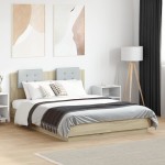 vidaXL Cadru de pat cu tăblie și lumini LED, stejar sonoma, 120x190 cm vidaXL Cadru de pat cu tăblie și lumini LED, stejar sonoma, 120x190 cm