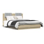 vidaXL Cadru de pat cu tăblie și lumini LED, stejar sonoma, 120x190 cm vidaXL Cadru de pat cu tăblie și lumini LED, stejar sonoma, 120x190 cm