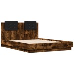 vidaXL Cadru de pat cu tăblie și lumini LED, stejar fumuriu, 120x190cm vidaXL Cadru de pat cu tăblie și lumini LED, stejar fumuriu, 120x190cm
