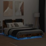 vidaXL Cadru de pat cu tăblie și lumini LED, stejar fumuriu, 120x190cm vidaXL Cadru de pat cu tăblie și lumini LED, stejar fumuriu, 120x190cm