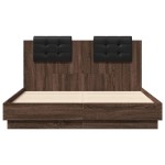 vidaXL Cadru de pat cu tăblie și lumini LED, stejar maro, 120x190 cm
