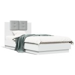 vidaXL Cadru de pat cu tăblie și lumini LED, alb, 90x190 cm vidaXL Cadru de pat cu tăblie și lumini LED, alb, 90x190 cm