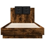 vidaXL Cadru de pat cu tăblie și lumini LED, stejar fumuriu, 90x190 cm